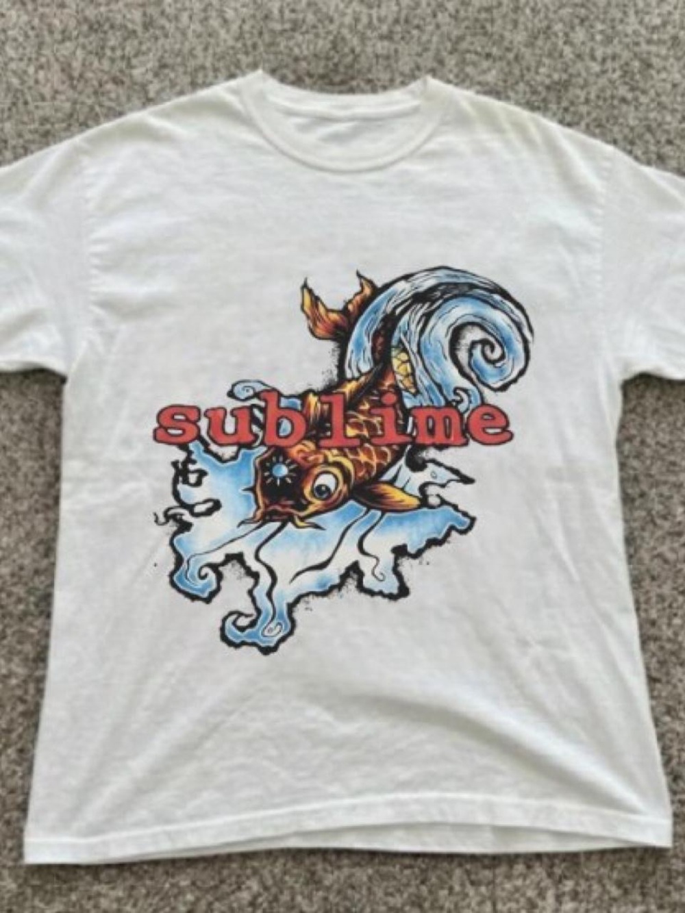 Gildan White Short Sleeve Tee with Colorful Koi and Wave Graphic